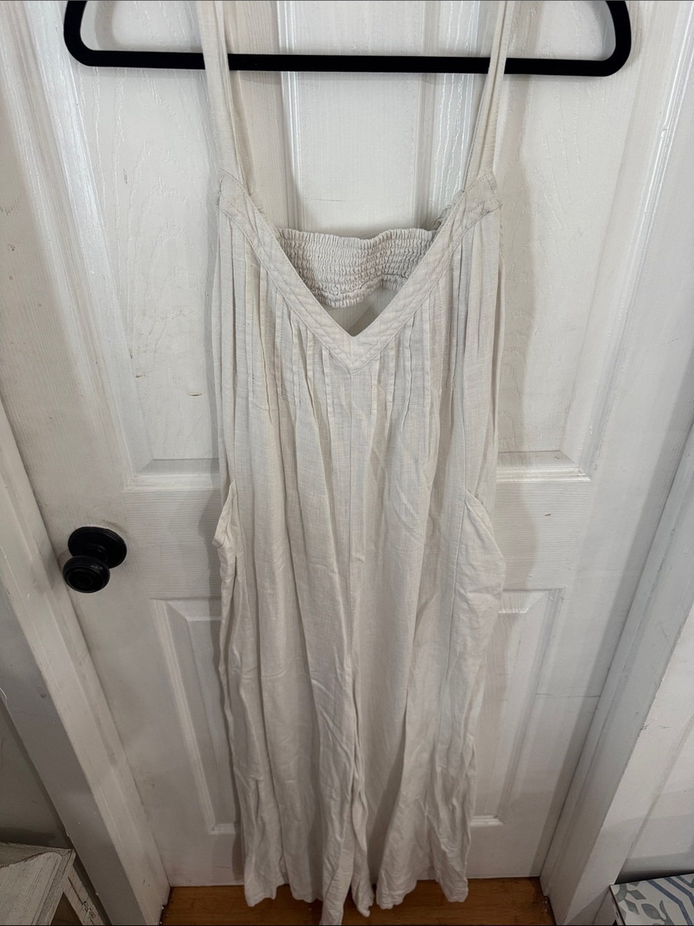 Free People Cream V-Neck Smocked Back Jumpsuit